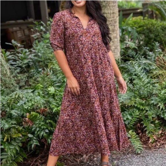Natural Life Sage Floral Tiered Maxi Dress L/XL - Picture 2 of 11